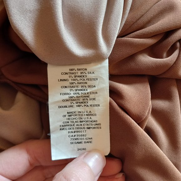 Vintage 90s Keyhole Asymmetric Mocha/Tan Flapper Inspired Dress - Picture 15 of 16